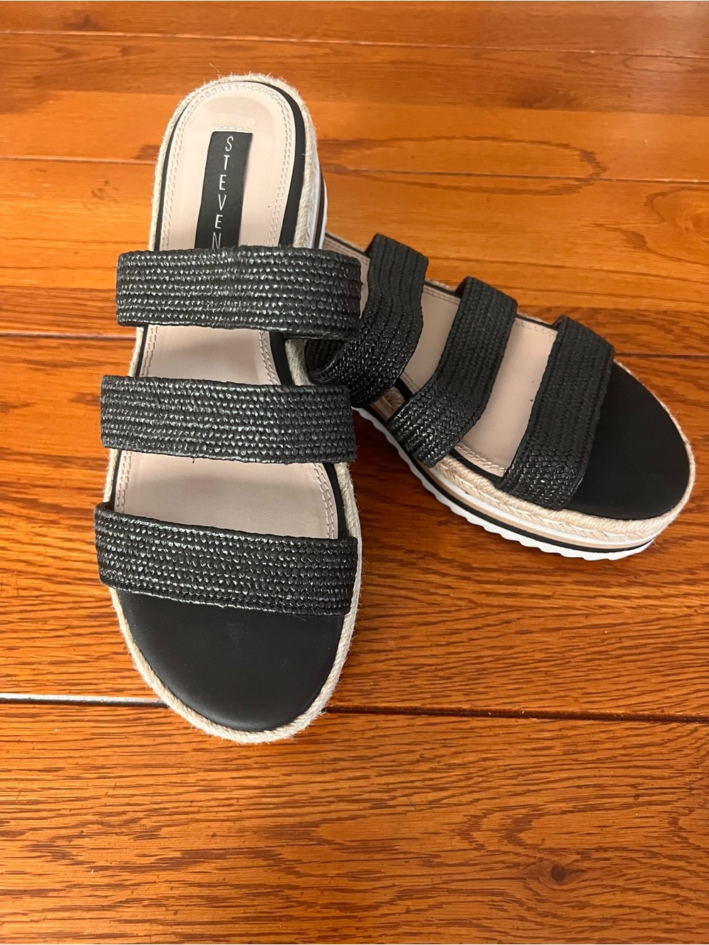 Steve Madden Black Triple-Strap Espadrille Platform Sandal